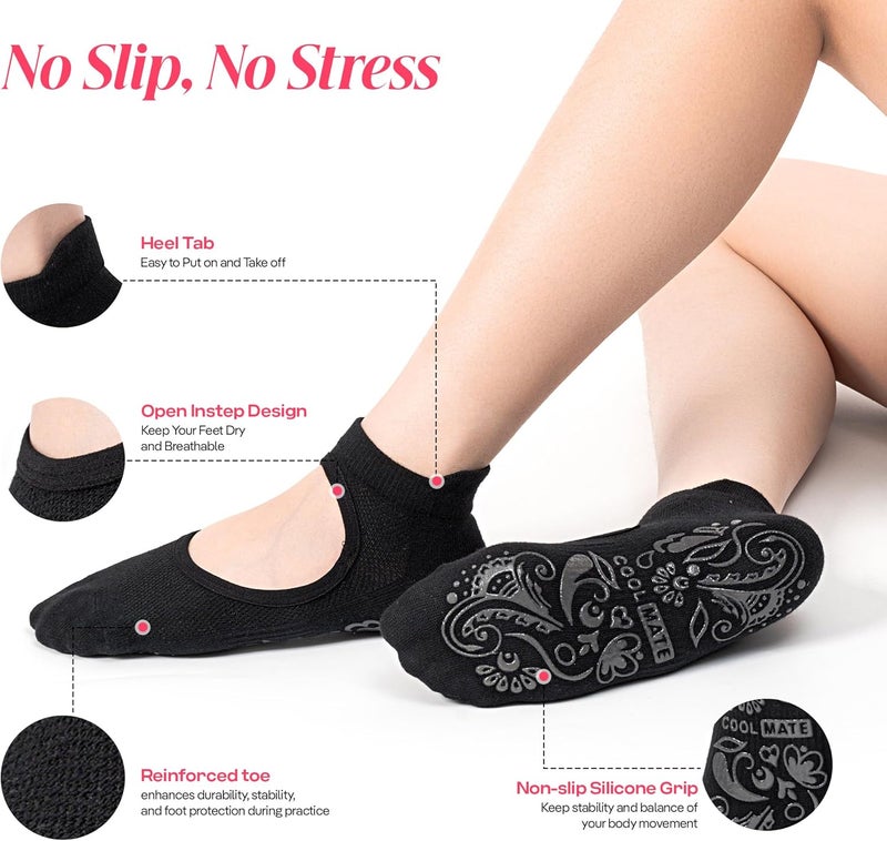 CoolMate Store Pilates Socks with Grips for Women, Yoga Socks, Crew Non Slip Women for Barre, Pilates Gifts - Image 2